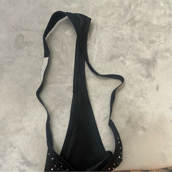New! Victoria's Secret Swim Black Shine Strap Thong Bikini Bottom 4477 - Picture 9 of 10